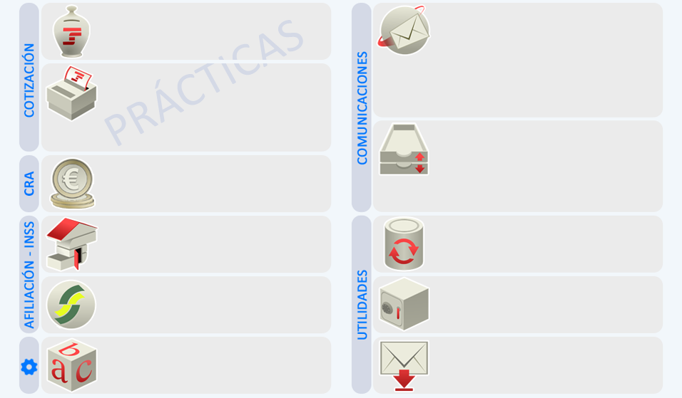 Panel principal de SILTRA (modo Prácticas)